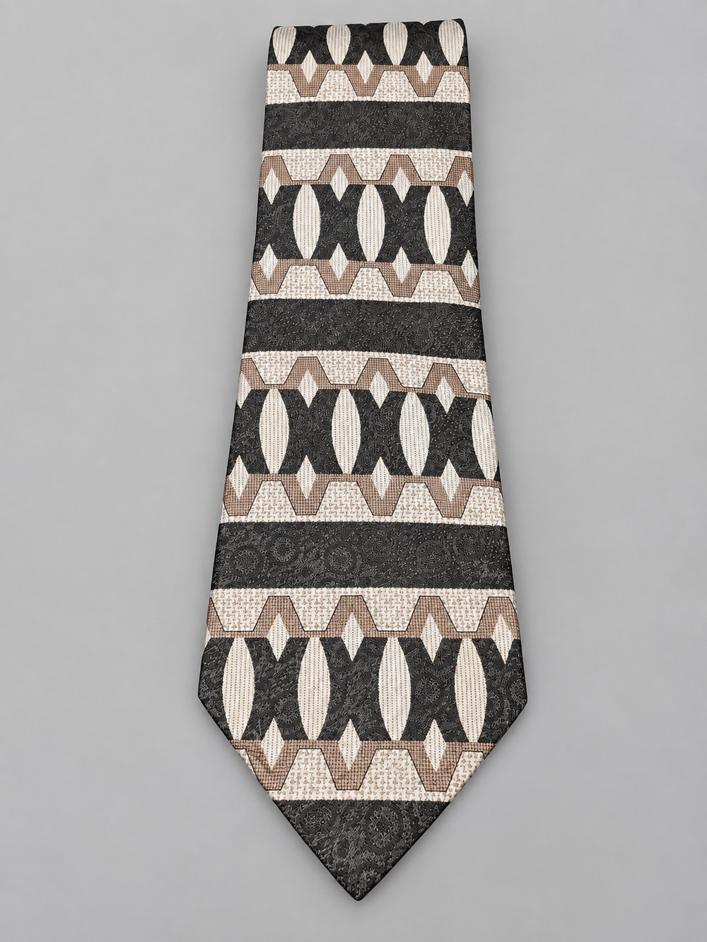 Pierre Cardin Men’s Tie Geometric Abstract Black Beige Gray Woven Necktie